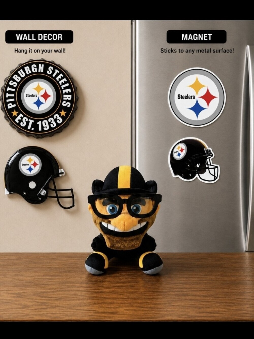 Pittsburgh Steelers Wall Decor & Refrigerator Magnet Set, stuffed animal NFL